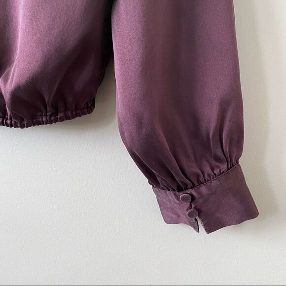 Cami NYC-Burgundy Silk Long Sleeve Wrap Front Blouse (XS) - Picture 6 of 9